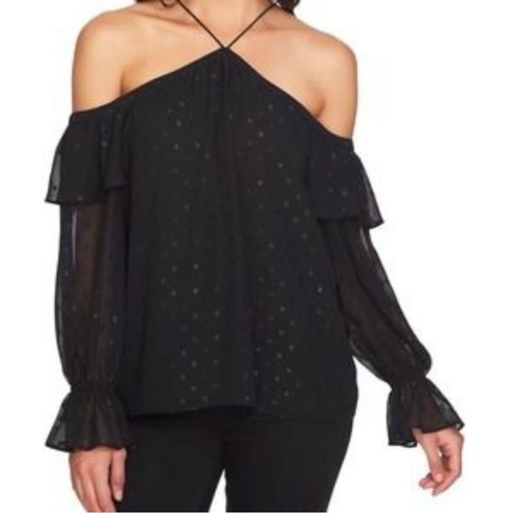 Black Halter Long Sleeve 1.State Black Halter Blouse with Tiered Balloon Size XS
